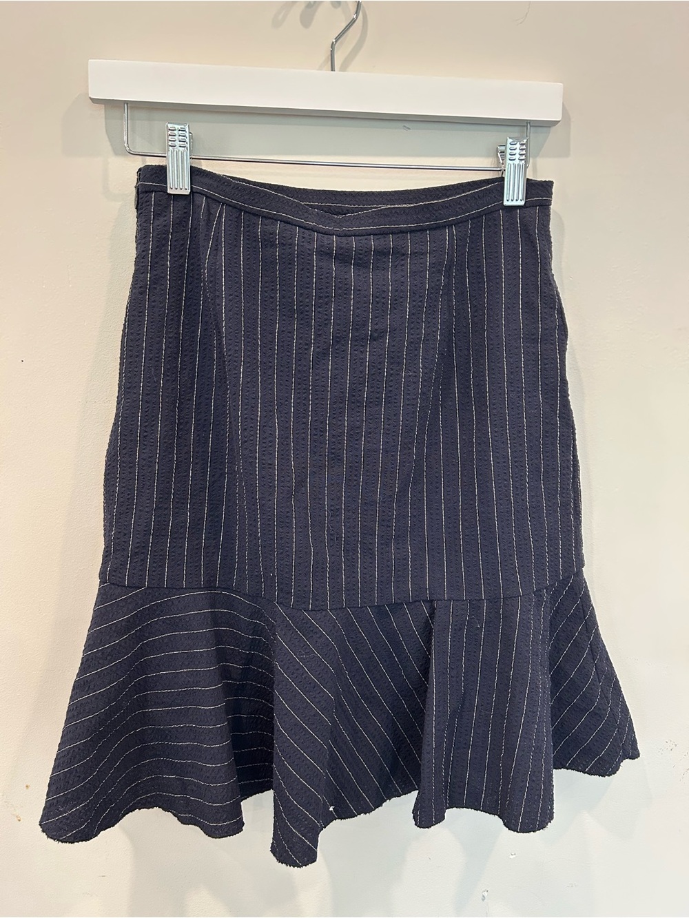 Moschino Navy Pinstripe Flared Hem Women's Skirt